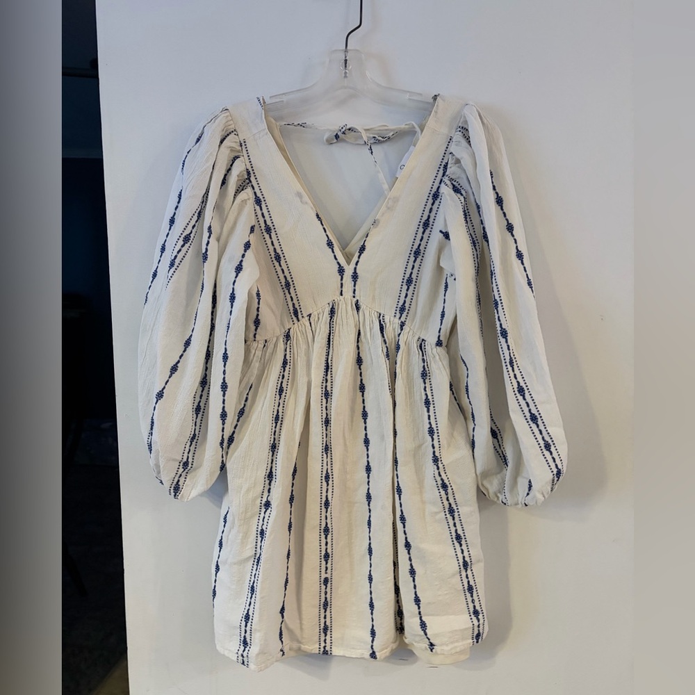 Japna Ivory and Navy Patterned Mini Dress
